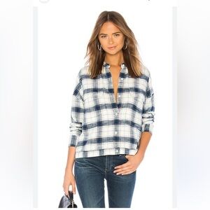 Ag Adriano Goldschmied Smith Shirt Blue and Cream Plaid Button-Down Shirt